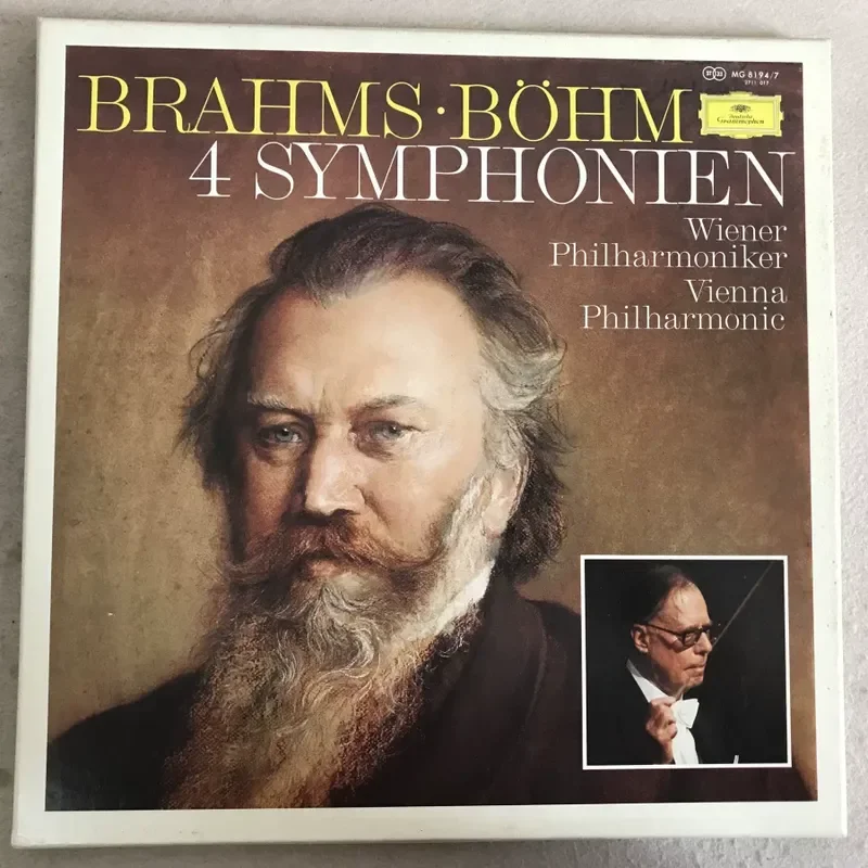 Las obras completas de Brahms: 4 sinfonías con dirección de Bohm y el Filarmónico de Viena, 4 discos de vinilo LP para música clásica