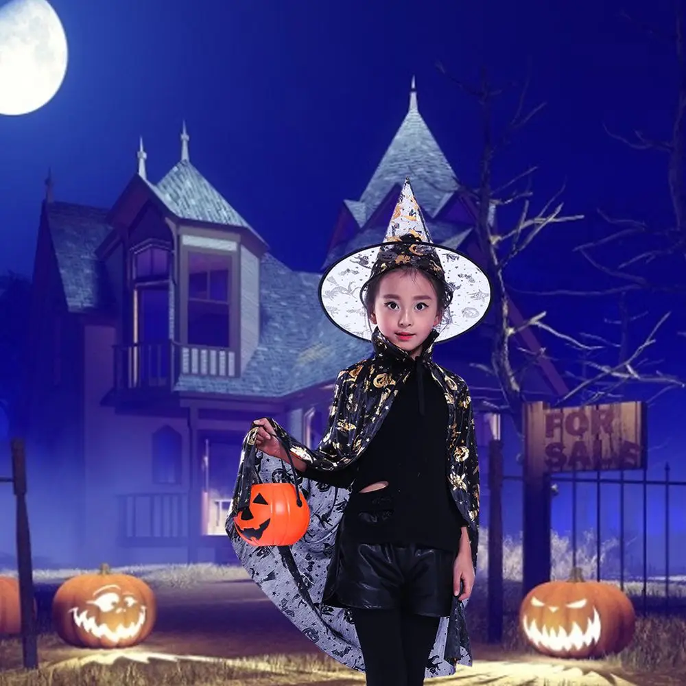 Gorros de bruja para niños y niñas, sombrero de murciélago, disfraces aterradores de calabaza, disfraces de Cosplay para niños, conjuntos de capa de Halloween, ropa de actuación