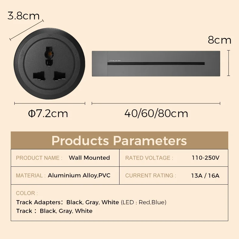 Avoir Electrical Track Socket Kitchen Office Power Outlet Round Adapter UK Universal Standard Plug Red Blue LED Indicator Light