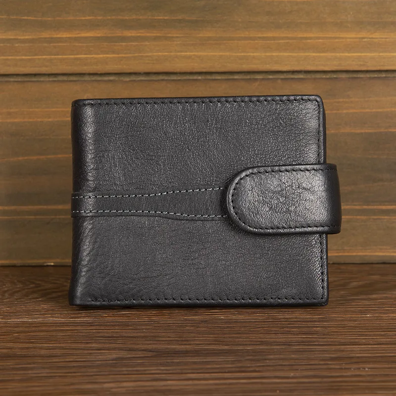

YH7004 Real Leather Multifunctional Short Wallet Men's Top Layer Cowhide Urban Simple Buckle Horizontal Lychee Pattern Wallet