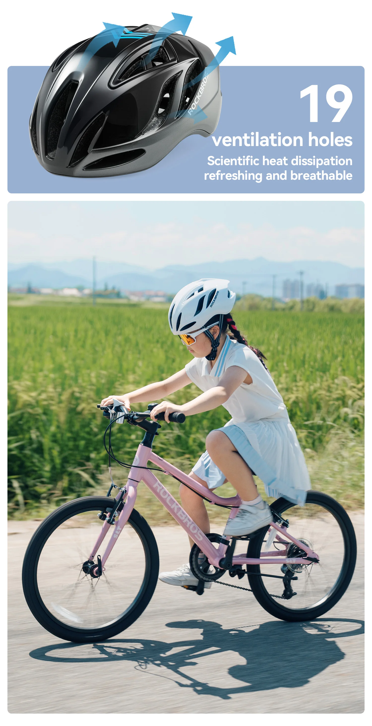 ROCKBROS Kinder-Fahrradhelm, atmungsaktiv, leicht, mit hochdichtem Schaumstoff, einteilig geformt, stoßdämpfend, Jugendhelm. – Detail 12