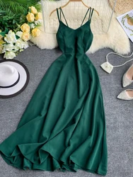 Summer Beach Long Dress Women Sexy Cross Strap Backless Solid Evening Party Dresses Ladies Sleeveless Summer Boho Long Robe