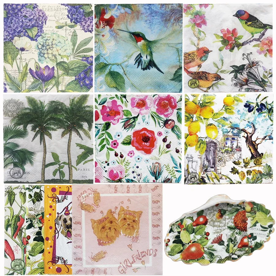 20 serviettes en papier jetables à 2 plis imprimées d'animaux et de fleurs pour la décoration de table de jardin, de fête du thé ou de dîner, et pour le découpage