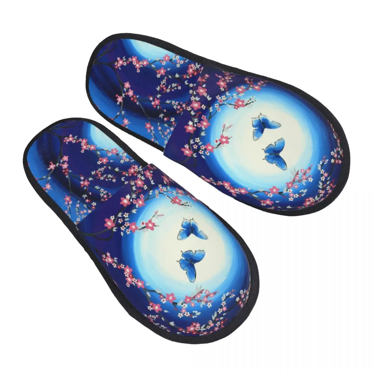 Custom Japanese Cherry Blossoms Butterflies Soft Memory Foam House Slippers Women Flower Floral Cozy Warm Anti-skid Sole Slipper