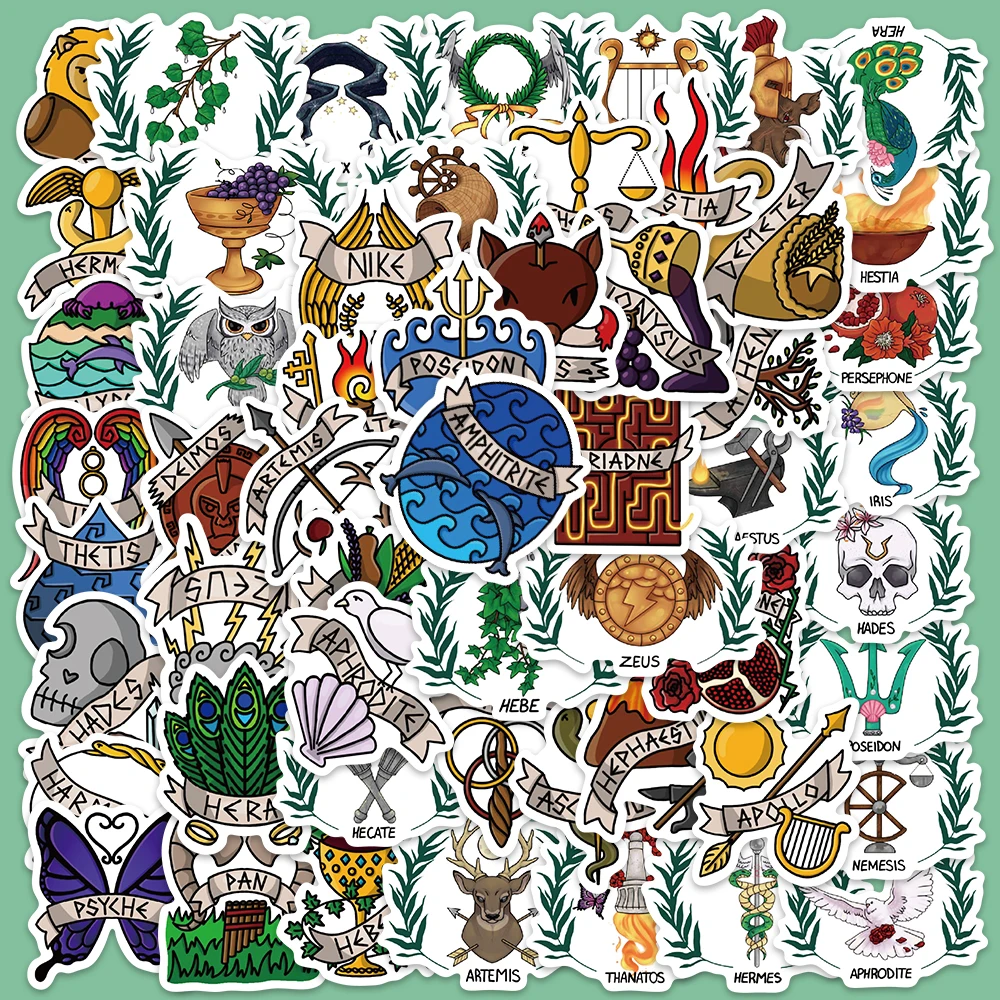 

55PCS Ancient Greek Gods Retro Style Stickers For Laptop Luggage Phone Case Fridge Skateboard Waterproof DIY Graffiti Decals