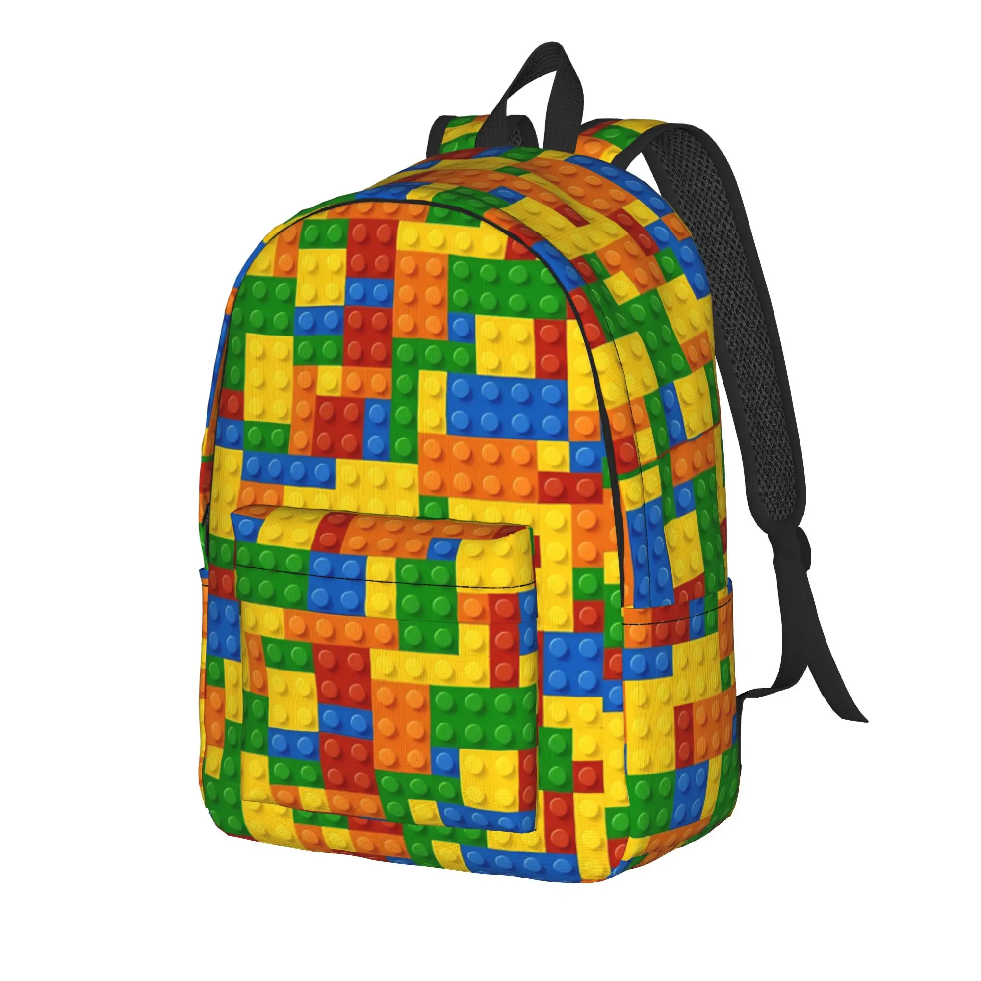 Playing Blocks Pattern  Backpack Male  Pattern Backpacks Polyester Kawaii School Bags Outdoor Custom Rucksack
