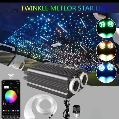 Imagen 2 del producto Luz de cielo estrellado para coche, luces de fibra óptica para el hogar, lámpara de ambiente, luces de techo con Control de música, RGB 12W, interfaz 1/2, LED de 8 colores