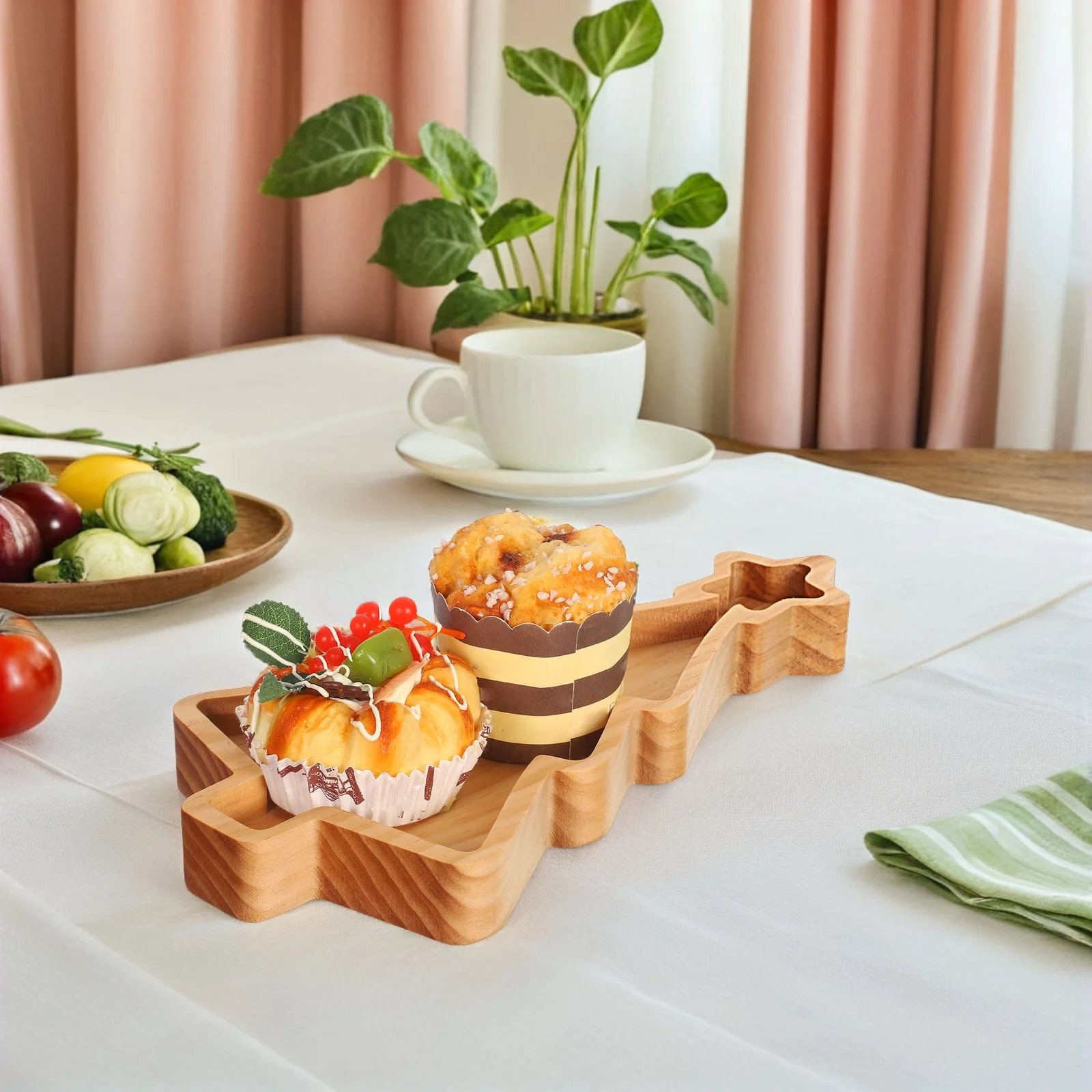 

Christmas Tree Shaped Wood Serving Platter Pinewood Snack Tray for Holiday Parties Appetizers Desserts Festive Gatherings