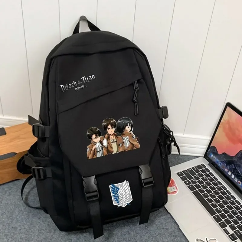 32×45×14cm-ブラック-ブルー-ホワイト、進撃の巨人、進撃の巨人、アニメ、学生-キッズ-ティーン-スクールバッグ、バックパック、ガールズ-ボーイズ