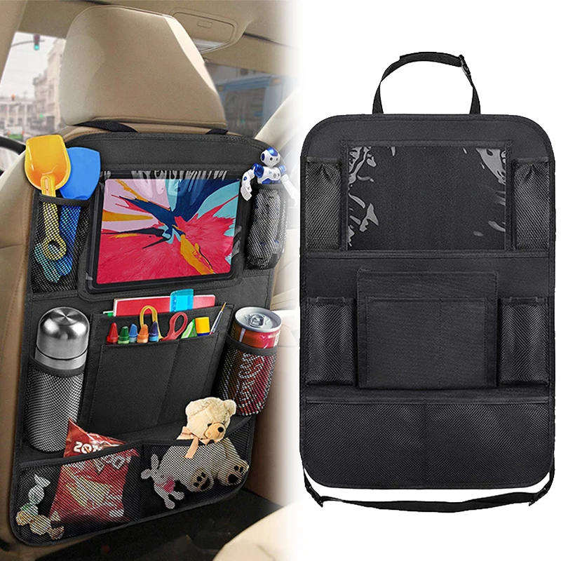 Car Seat Back Organizer Touch Screen Tablet Holder Stand Multi-pocket Car Back Seat Cover Kick Mats Protector Storage Pockets