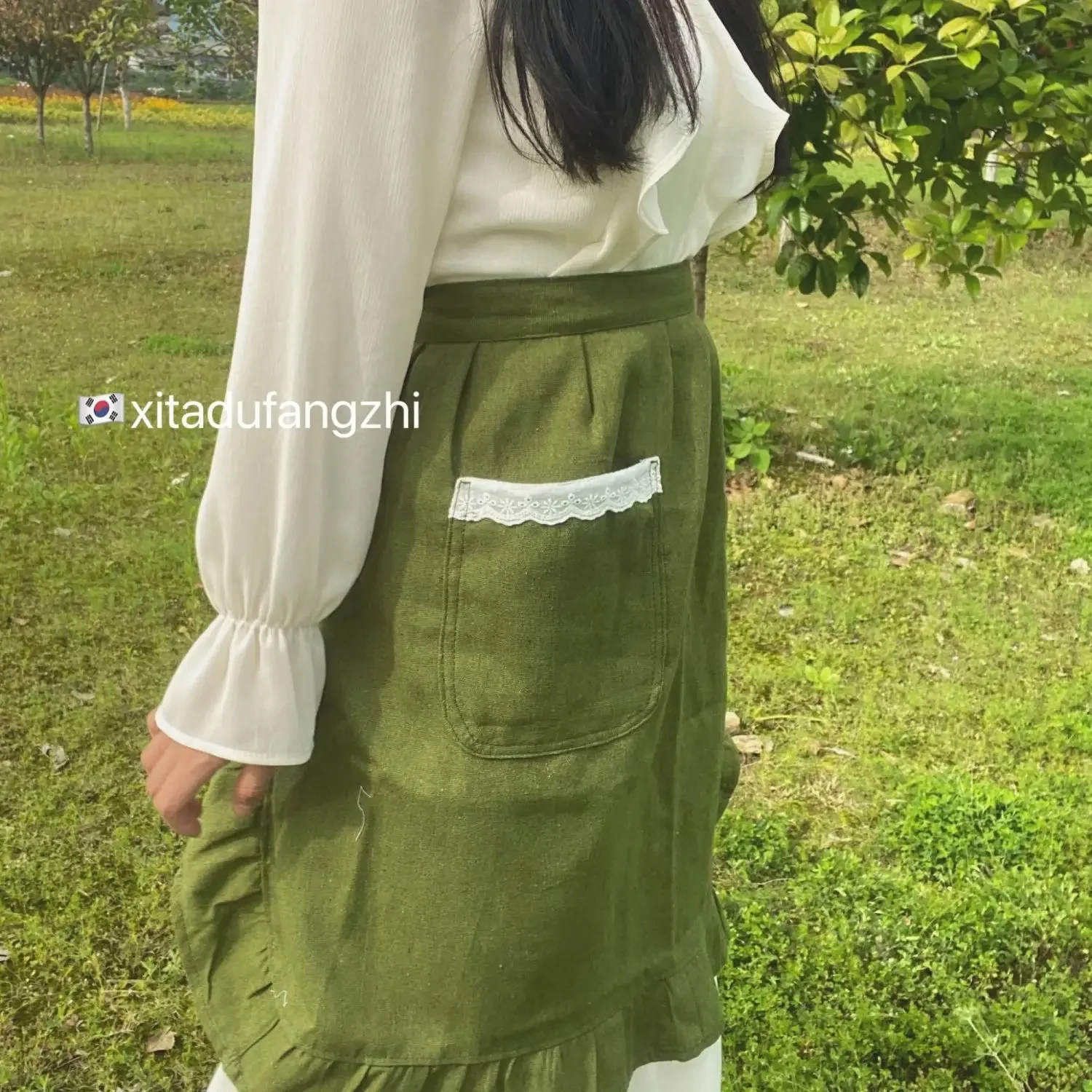 New Half-length Cotton and Linen Fishtail Apron Korean Coffee Shop Household Short Lace Fashion Apron Boutique Kitchen Supplies