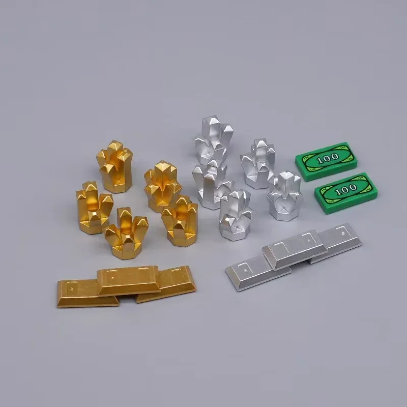 Small  Building Block Treasure Gem Gold Coin Money Model Golden Eggs Gold and Silver Spray Paint Compatible with LEGO DIY Part