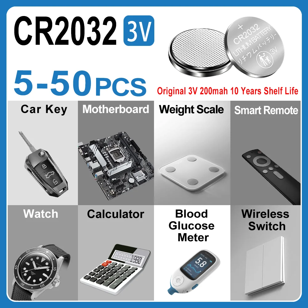 NEW 5-50PCS 3V CR2032 Lithium Button Battery BR2032 ECR2032 LM2032 5004LC Coin Cell Watch Batteries For Toy Clock Remote Control