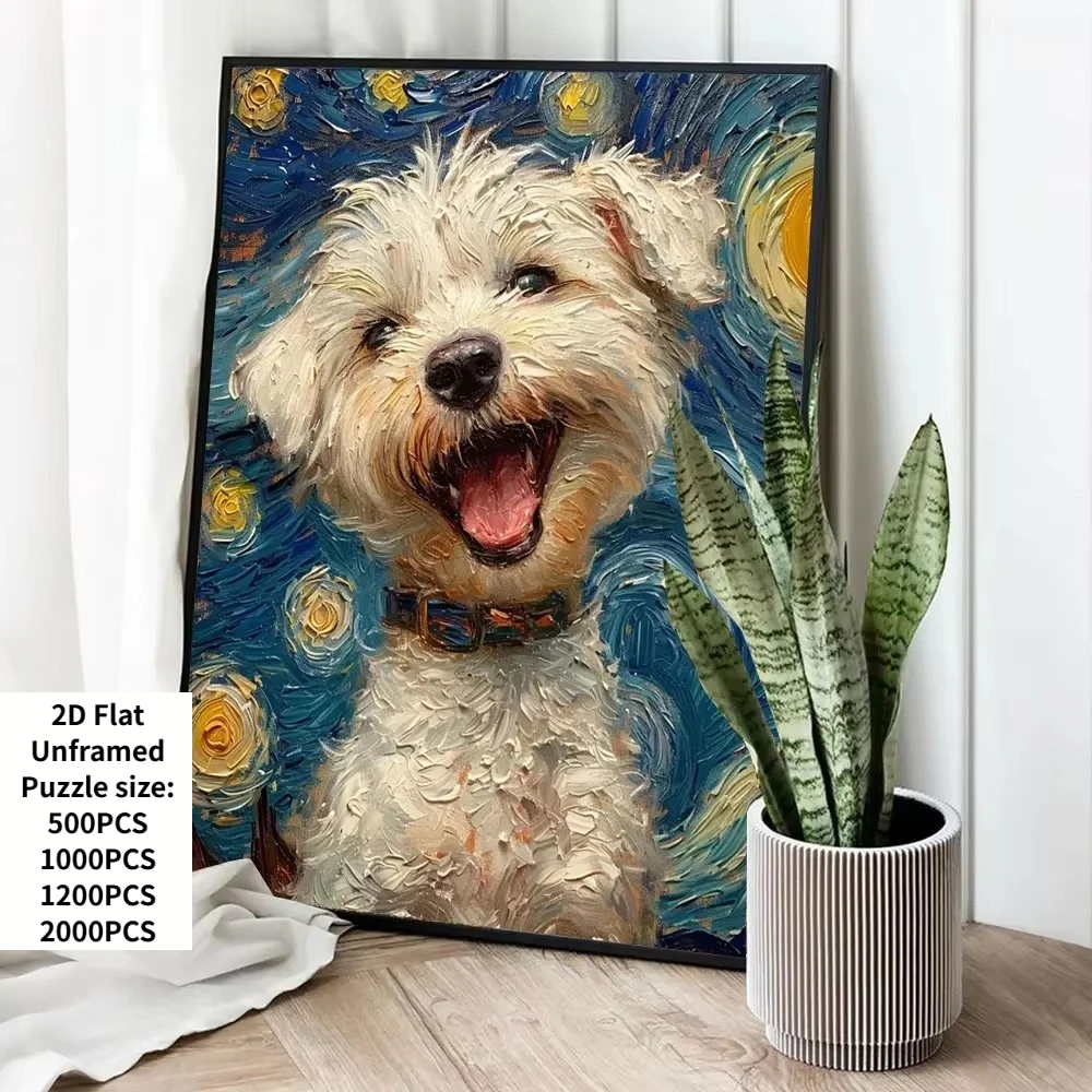 500/1000/1200/2000PCS White Dog Starry Night Animal Puzzle Creative Puzzle Jigsaw Birthday Gifts Home Decor Educational Toys