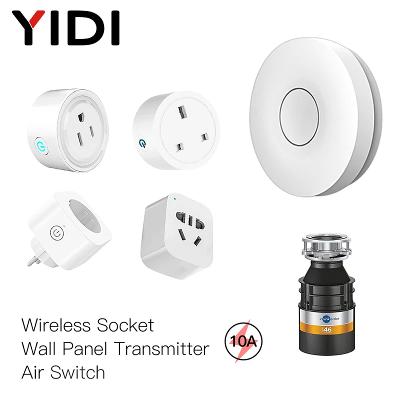 

Smart Wireless Socket Self-powered Air Switch 10A for Food Residues Garbage Disposal Appliances Fan TV No Drilling No Pipe