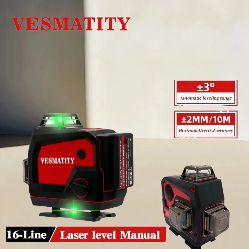 VES Laser Level 4D 6 Lines 360° High Precision Horizontal Vertical Self-Leveling Tools For Milwaukee 18V 20V Battery Pin