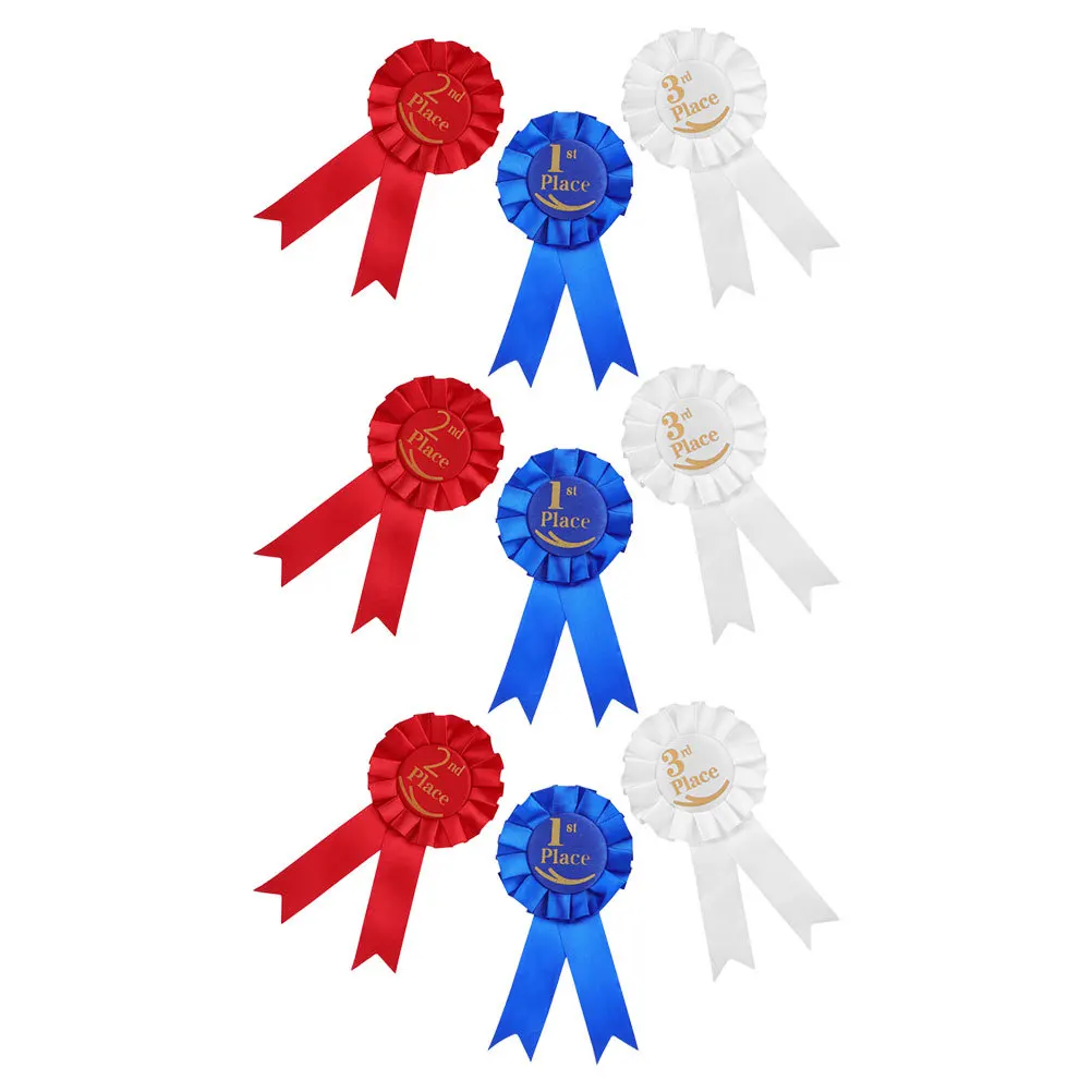 

9Pcs Party Rosette Ribbon Badge Set Satin Prize Medals Pin Design for Sports Events Classroom Awards Graduation Participation