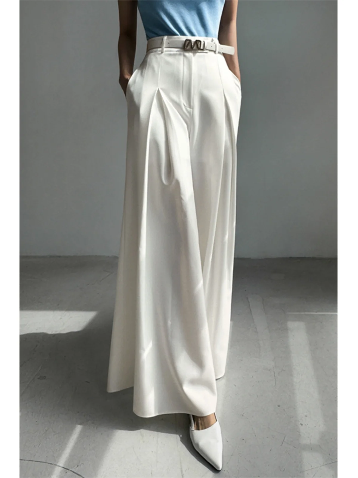 

High Waist Wide Leg Pants Women's Thin Ice Silk Casual Loose Fit Summer Trousers Slimming Large Pants Casual Sle