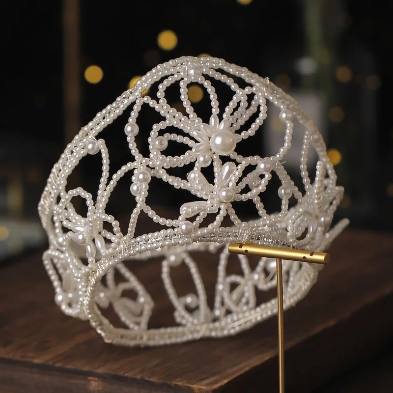 1Pc Elegant Song-style flower crown with 3D flowers and pearls, ethereal ancient hair accessory for Hanfu and cosplay 4