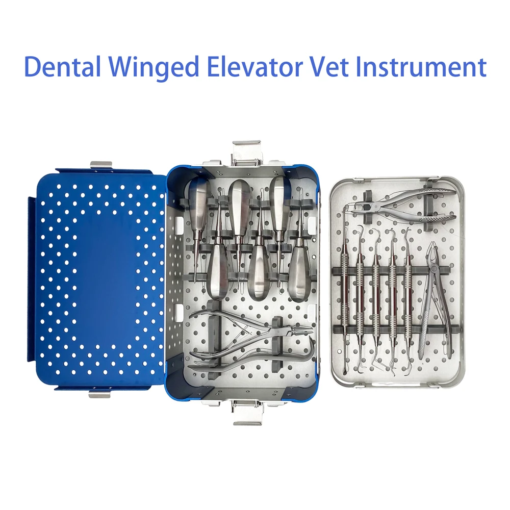 QSWTITAN pet Extraction Forceps Surgical Instruments Dental tool Kit with Sterilization box