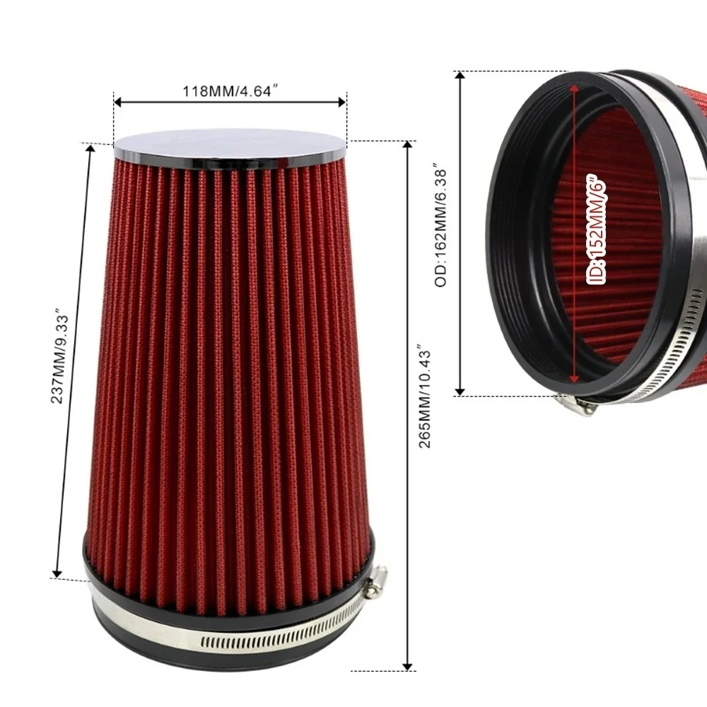 Intake Air Filter 6 Inch 265mm Short Long High Flow Racing Performance Cone Airfilter for KN Car Accessories