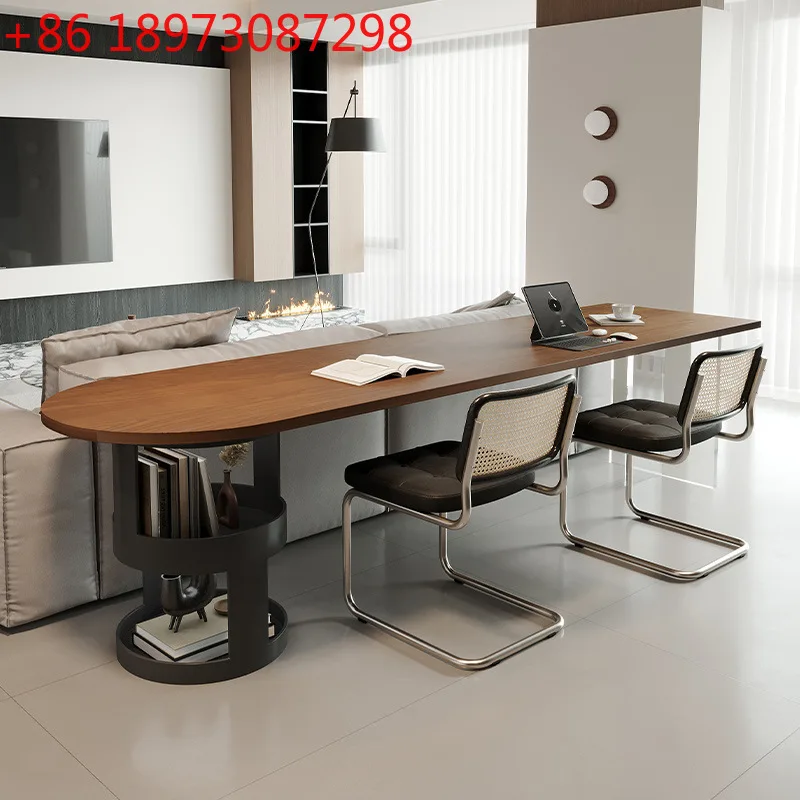 

Итальянский минималистичный большой стол из массива дерева, горизонтальный зал, длинный стол со спинкой дивана