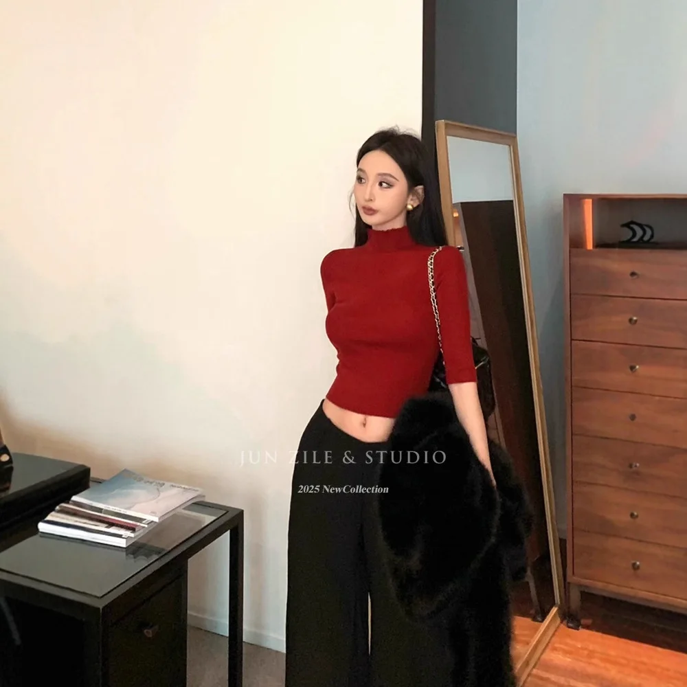 

Women's Straight Wide Leg Suit Pants Set Autumn High End Slimming Knit Top & Fashion Two Piece Outfit