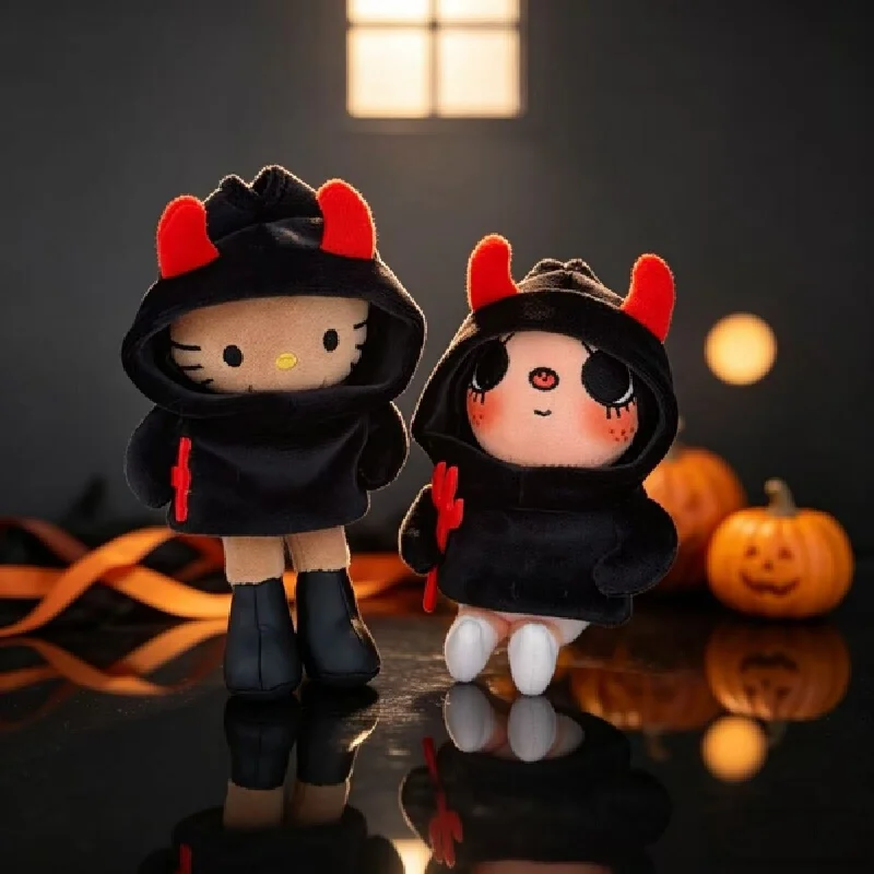 Generic 10Cm Plush Doll Clothes Halloween Devil Outfit Hoodie Trident Accessory For Stuffed Plush Doll Dress Up Decoration
