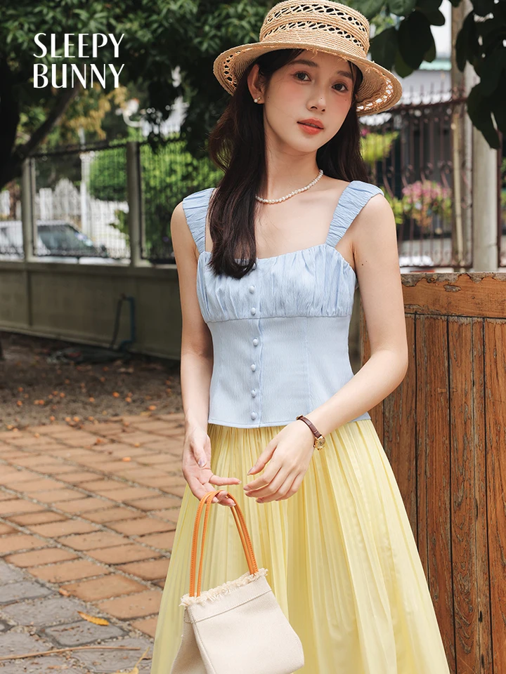 Square Neck Slim Fit Crop Top Women Summer Sweet Sexy Sleeveless