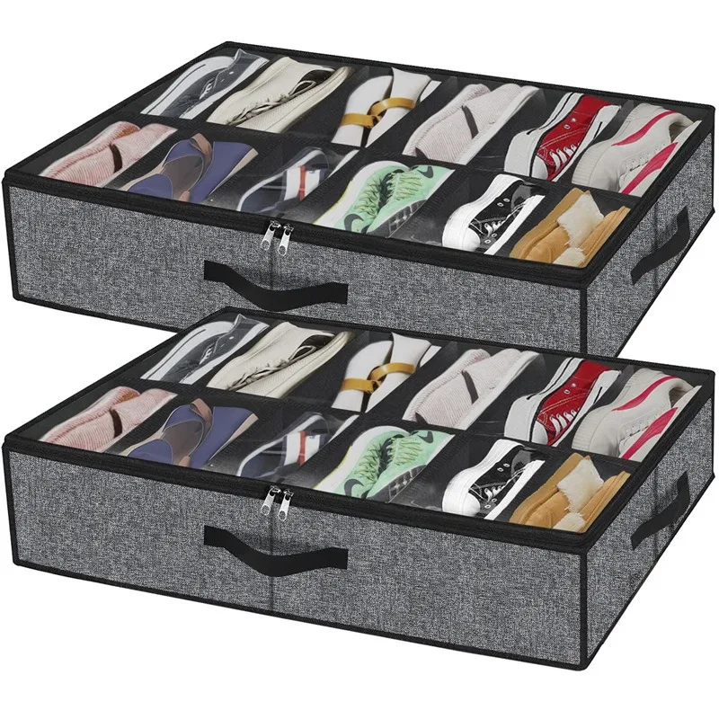 1 Piece Under Bed Shoe Storage Organizer, can accommodate 12 to 16 pairs of shoes, with transparent window, breathable, foldable