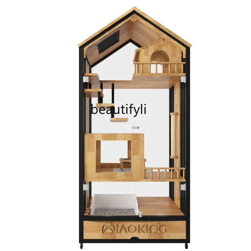 2003Cat Villa Cage Solid Wood Cat House Household Super Large Luxury House Panoramic Drawer Cattery