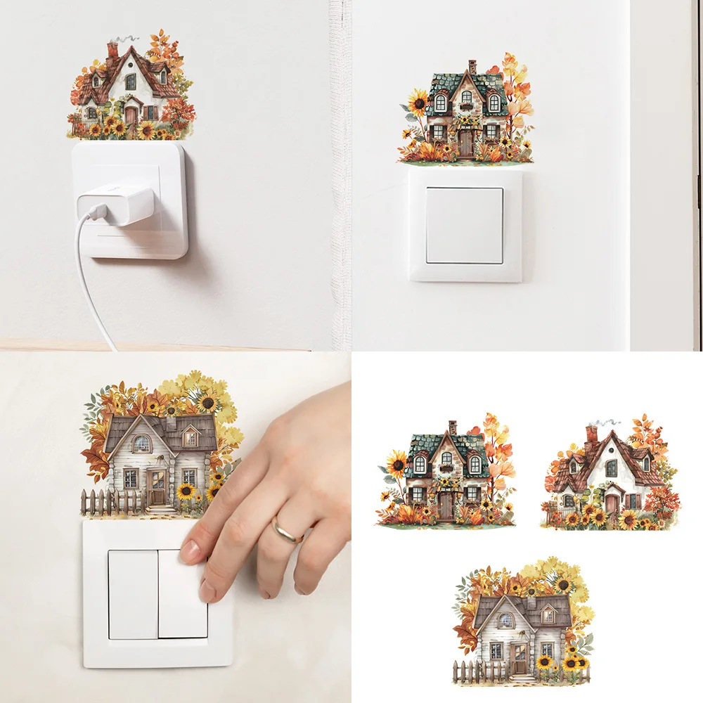 1PCS Romantic Beautiful Sunflower House Children's Room Bedroom Home Decoration Switch Wall Stickers