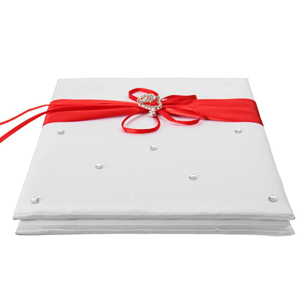 

1 шт. свадебная корзина с двойным сердцем для девочек-цветочниц, белый атласный декор со стразами и 1 шт. свадебная гостевая книга с держателем для ручек-TFBC