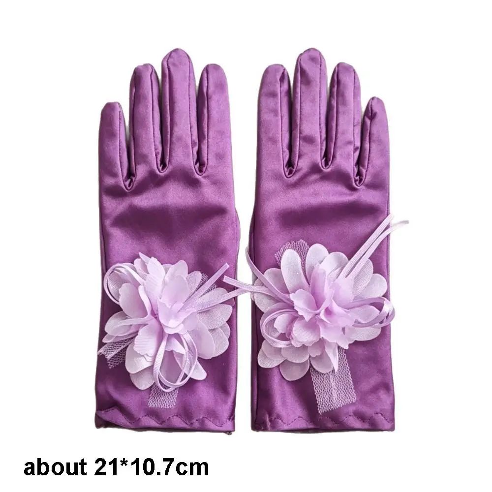 New Short Style Satin Bridal Glove Flower Decor Exquisite Evening Glove Smooth Cozy Party Costume Glove Dress Up