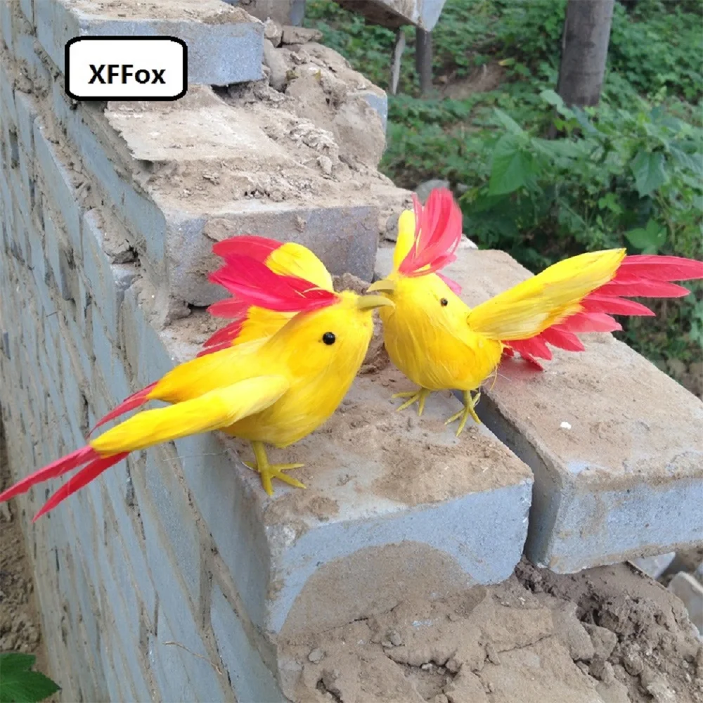a pair of small simulation wings bird models foam&furs yellow&red bird gift about 12x15cm xf0614