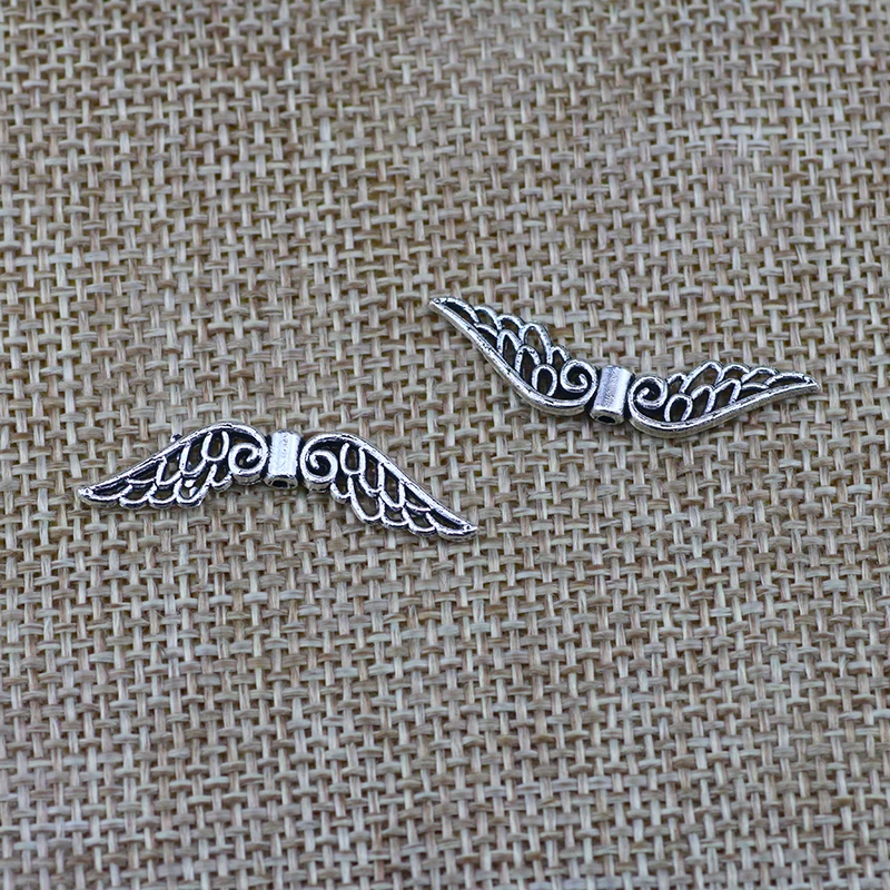 20pcs/lot 8*31mm Antique Silver Color Angel Wing Charm Bead For Women DIY Necklace Bracelet Jewelry MaKing