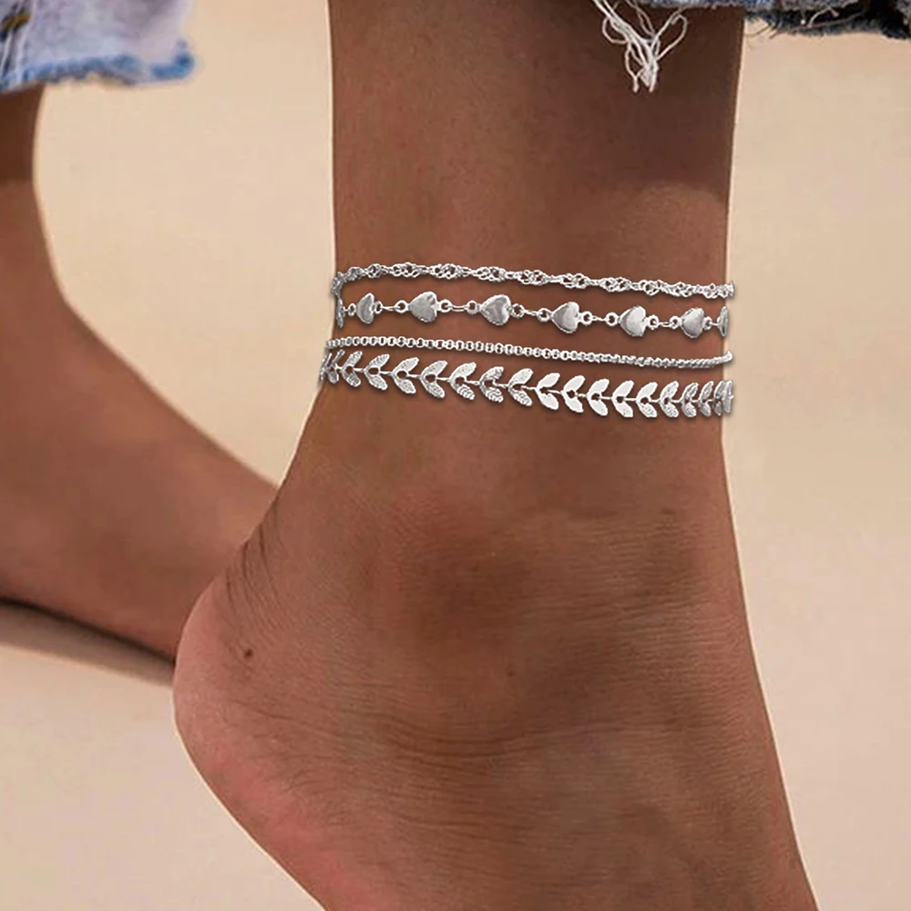 Stainless Steel Anklets Multi Chain Combination Fashionable Atmosphere Peach Blade Anklets For Women Jewelry Popular New Design