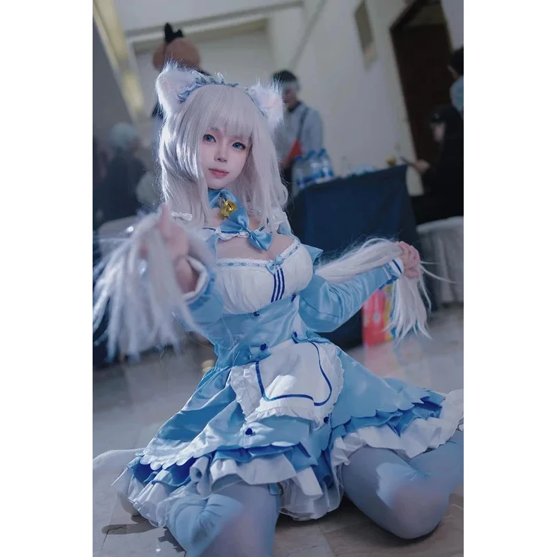 Anime Nekopara Vol.4 Cosplay Costume Chocolate Vanilla Cute Maid Dress Carnival Party Cat-girl Paradise Pink Blue Lolita Skirt