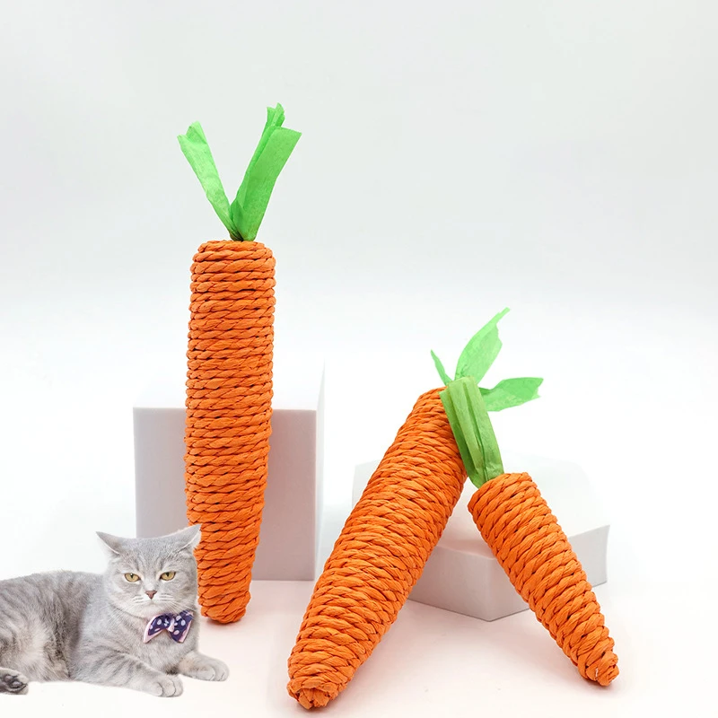 

3pcs Sound Carrot Cat Teething Stick Anti-bite Paper Rope Scratching Clean Teeth Cat Self Enjoy Fun Chew Cats Toys Cat Supplies