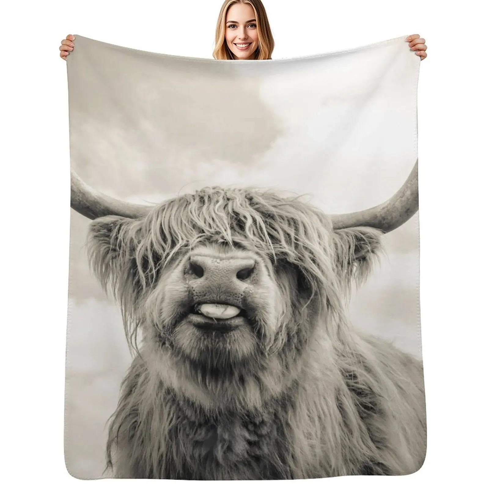 

Cheeky Highland Cow Throw Blanket Decorative Sofas Weighted Bed Shaggy Blankets