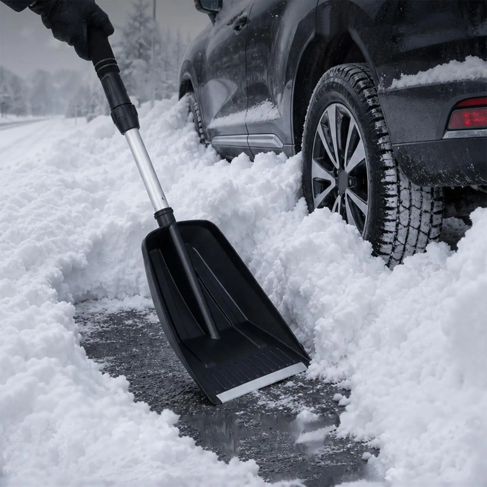 Car Snow Shovel Detachable Retractable Aluminum Alloy Pusher Driveway Snow Remover For Driveway Winter Walkway Pathway Yard
