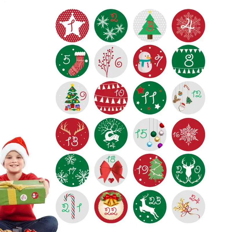 1-24 Numbers Christmas Advent Sticker Xmas Countdown Gift And Candy Packaging Labels Merry Christmas Party Decor