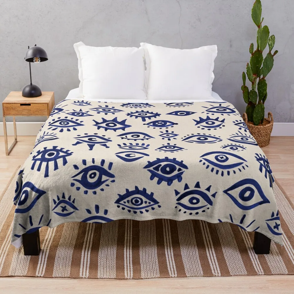 

Mystic Eyes a Navy & Cream Throw Blanket blankets and throws Blankets For Sofas manga Blankets