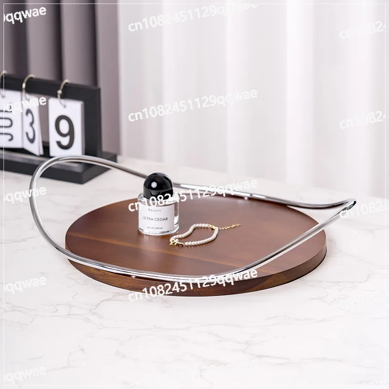 Oval Walnut Stainless Steel Tray Handle Storage Trays Metal Aromatherapy Mirror Cosmetic Storage Luxurious Home Decorative Panel