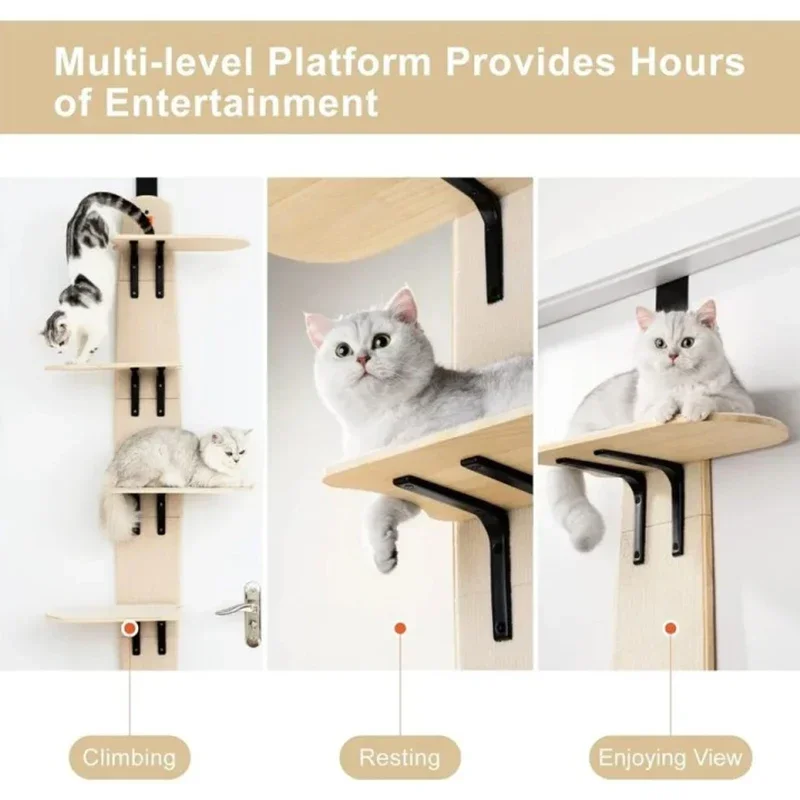 4-Levels Versatile Cat Climber Shelves Wooden Vertical Cats Board Shelf Hanging On Door Steady Cat Tree Tower cat Climbing Frame