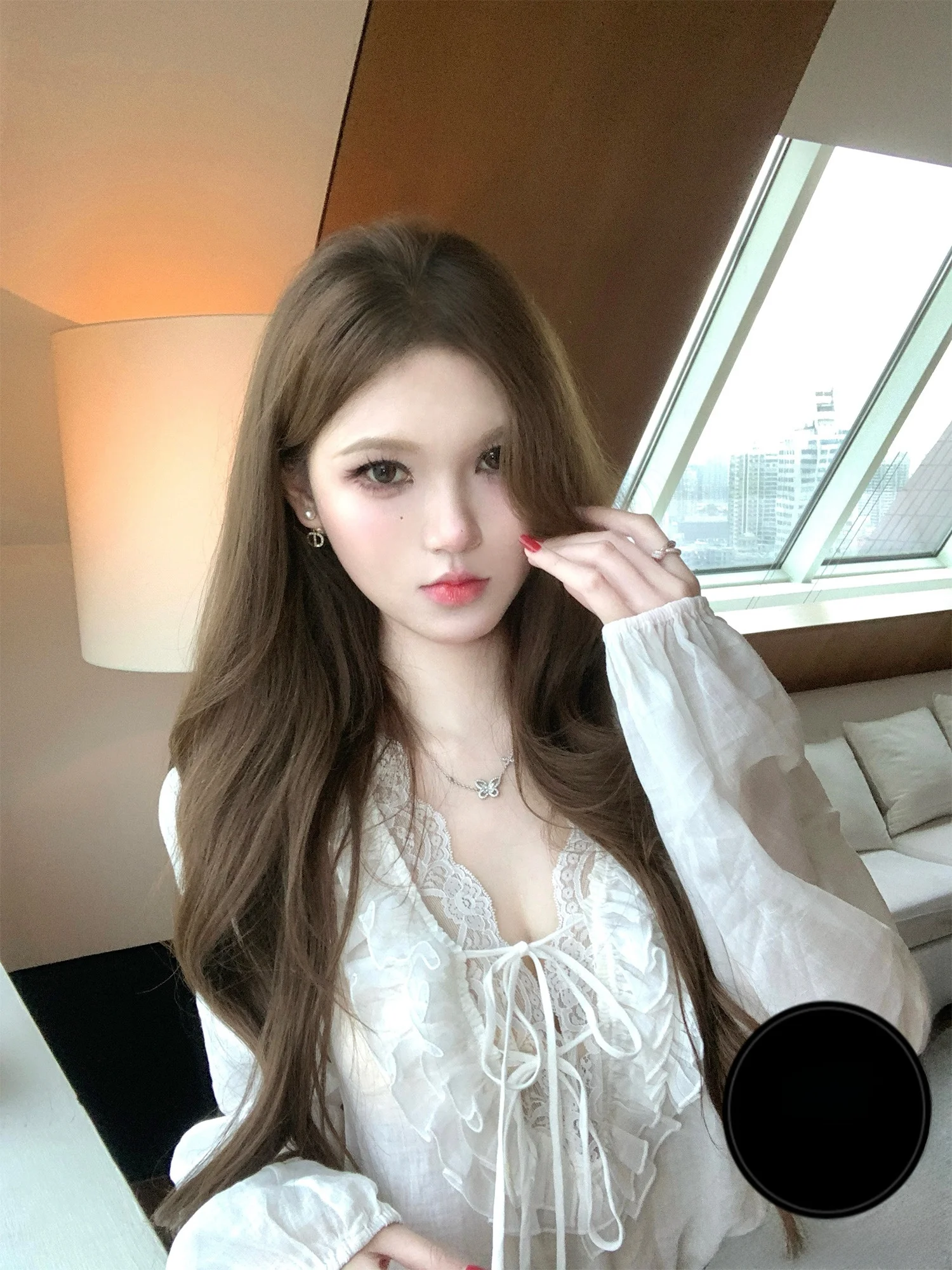 

Kubiliv White Tea Fraance Long Sve irt Women's Lace Splice Knot Ne Design Cotton Linen Blend Casual Faion Top