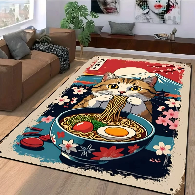 VIKAMA  Cat-Eating-Pattern Carpet, Colorful Carpet, Doormat, Welcome Mat, Bathroom Mat, Bedroom Carpet, Living Room Carpet