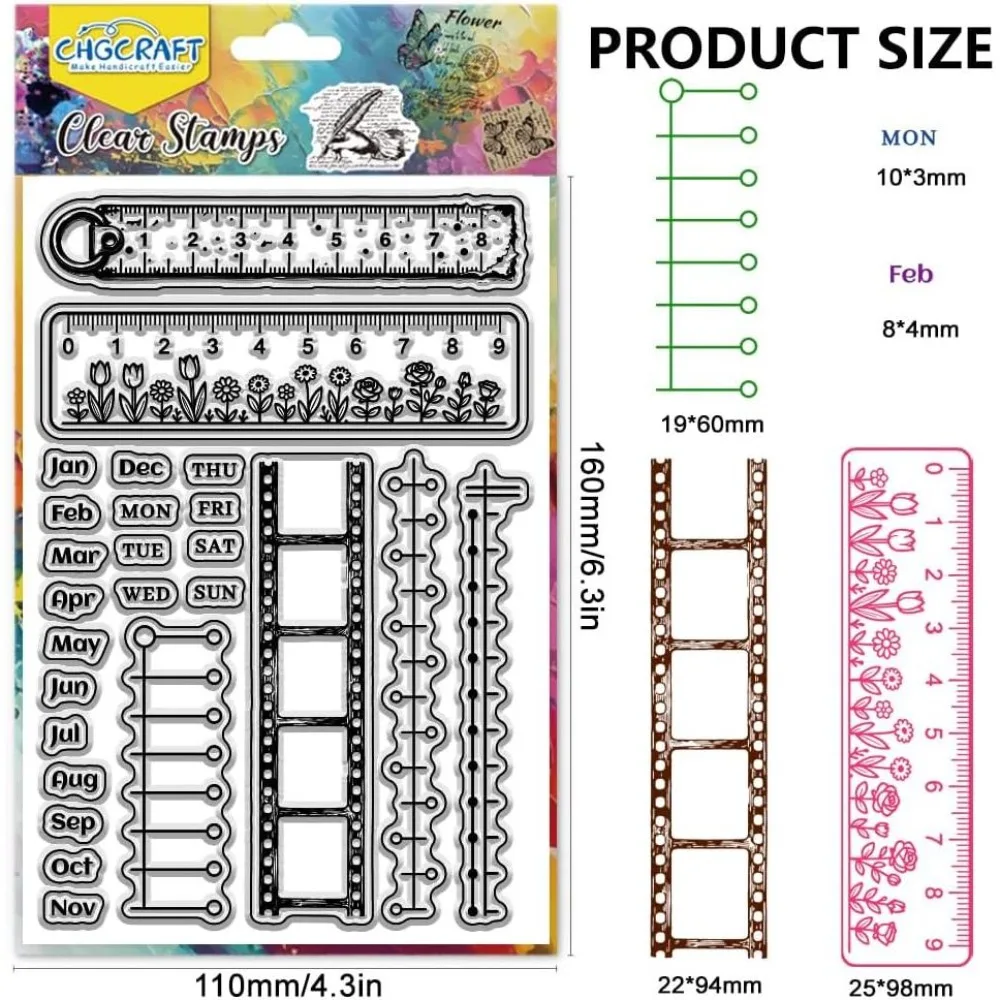 1pc Timeline Pattern Clear Stamps Schedule Ruler Pattern Stamp Seal 6.3 × 4.3 Inch