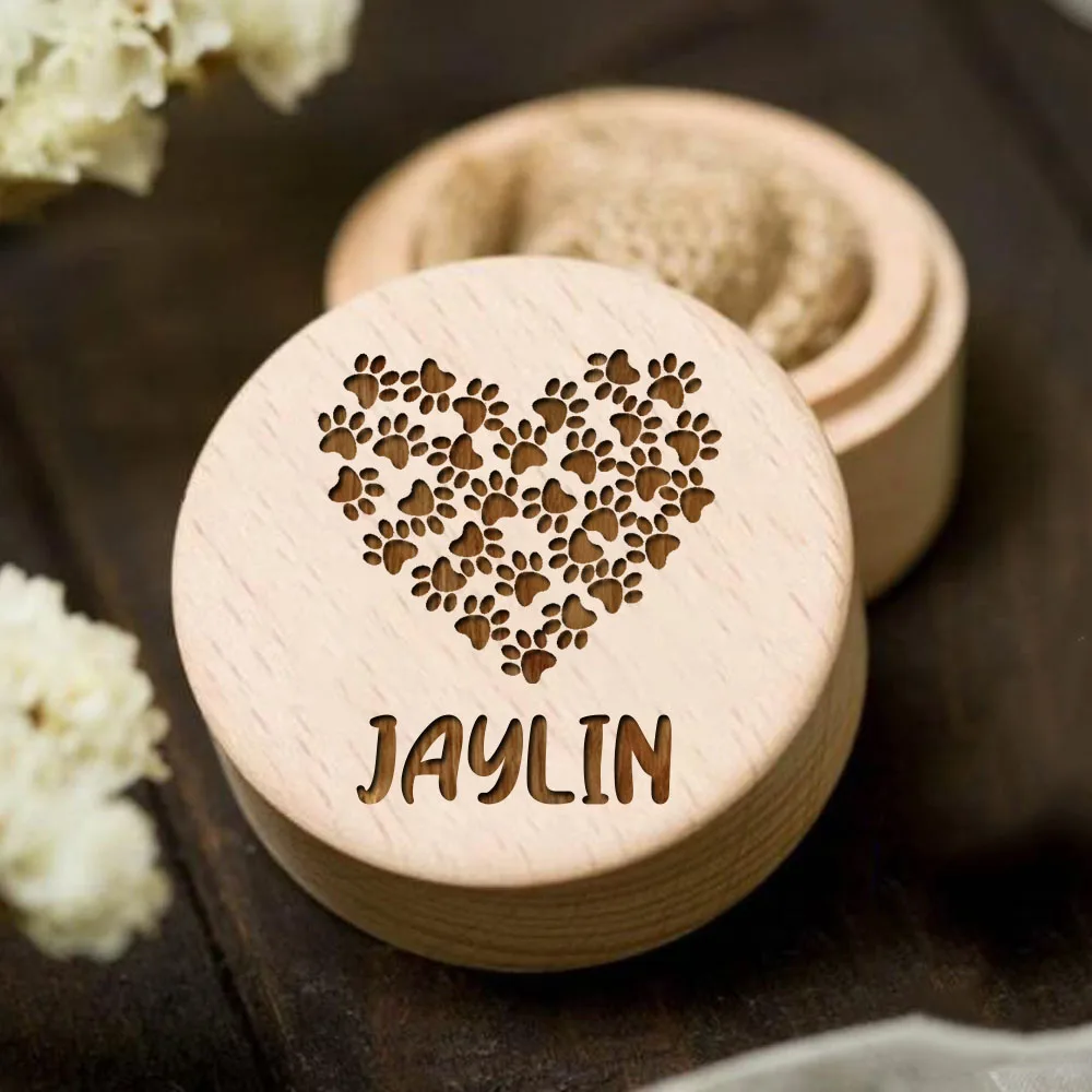 Personalized custom name wooden carving pet hair storage box dog save teeth Memorial Box commemorative gift for family friend