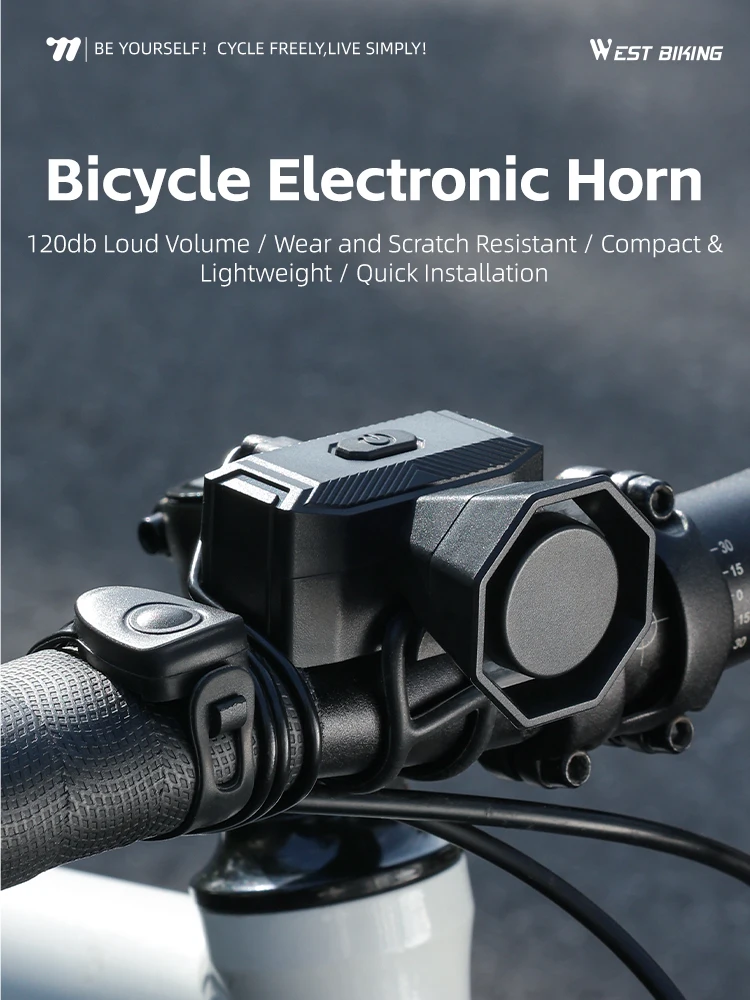AliExpress West Biking WEST BIKING 120dB Bike Electronic Horn 5 Modes IPX4 Waterproof Type-C Rechargeable Lightweight Bicycle Bell for MTB Road Bike